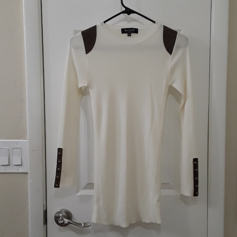 Beulah Crewneck Faux Suede Patch Sweater